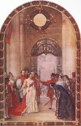Apertura della Borsa Reale da parte della Regina Vittoria, da La Storia del Popolo Britannico di Cassell pubblicato da Waverley Book Company Limited, c.1940